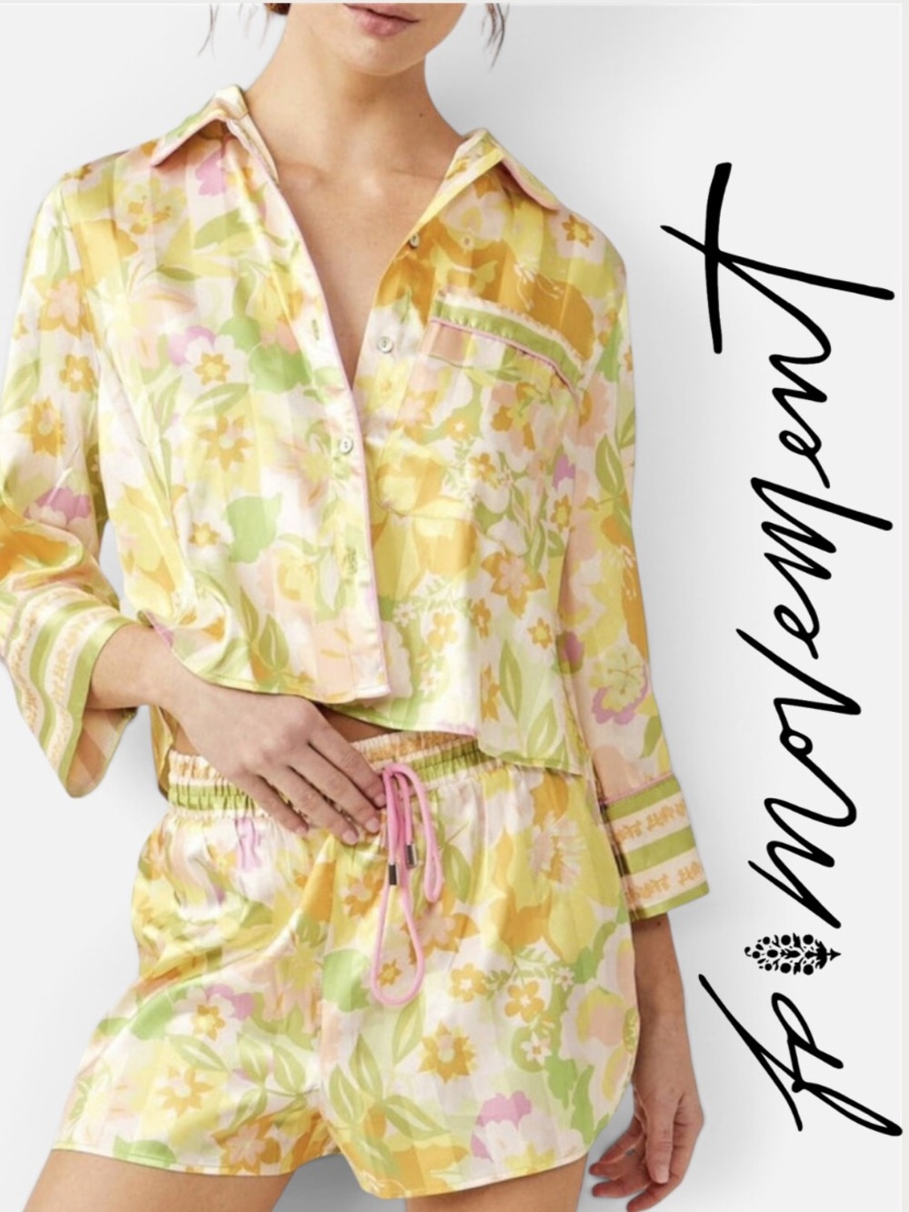 ⁠INTIMATELY FREE PEOPLE FP The Satin Pj Pajama Set NWT in Lily Combo Sz. Medium
